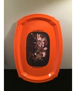 Vintage 70s orange acrylic serving tray with floral art overlay - $20.53 CAD