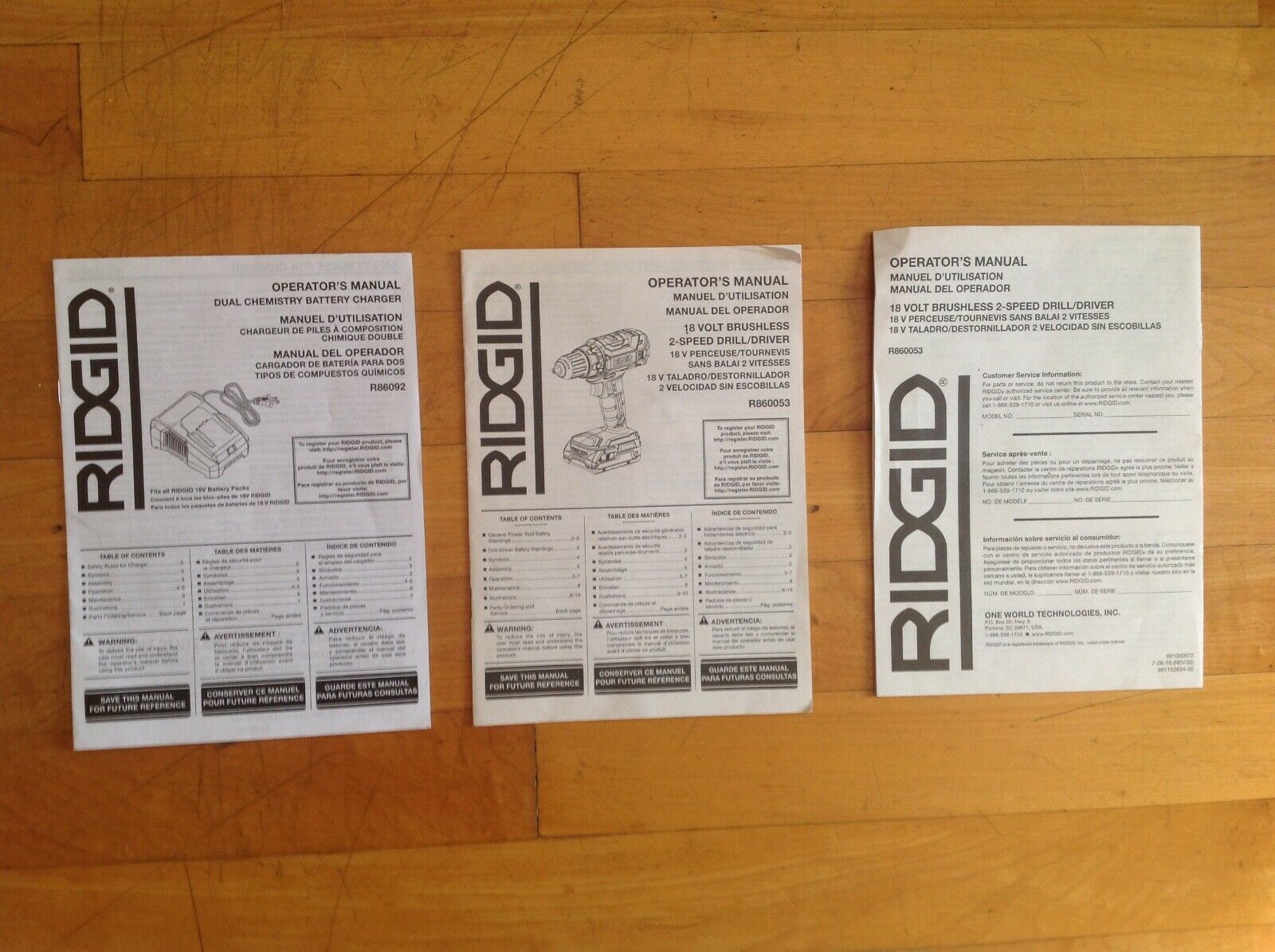 Rigid Charger R86092 Operator&#39;s Manual &amp; 18 Volt Brushless Drill Manual ... - $9.69