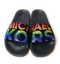 Michael Kors Women&#39;s Gilmore Rainbow Pride Pool Slide Sandal Black 6 - $69.29