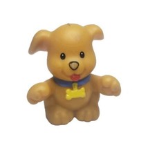 Fisher Price Little People YELLOW Puppy Dog w Blue Collar Yellow Bone - $6.30