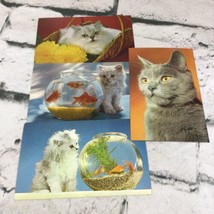 Cats Kitty Kitten With Goldfish Vintage Postcard Lot Of 4 Baby Animals - £9.48 GBP