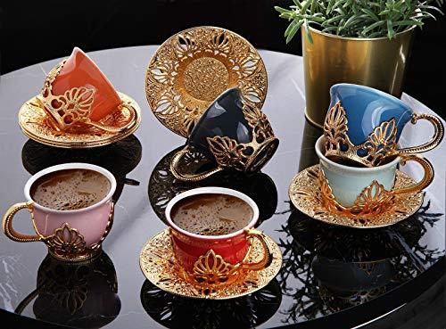 Primary image for LaModaHome Espresso Coffee Cups with Saucers Set of 6, Porcelain Turkish Arabic 