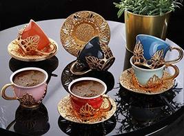LaModaHome Espresso Coffee Cups with Saucers Set of 6, Porcelain Turkish Arabic  - £48.46 GBP