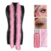 Fluffy Feather Boas with Body Face Glitter Gel Pink Party Favors Decor - $110.16 MXN