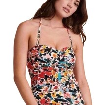 ANNE COLE Tankini Top Twist Front Bikini Removable Halter Swimwear Bright Colorf - £18.68 GBP