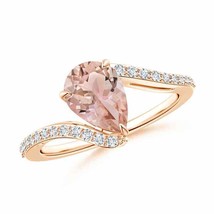 ANGARA Pear-Shaped Morganite Bypass Ring with Diamond Accents in 14K Gold - £749.00 GBP