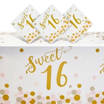 3-Pack Sweet 16 Tablecloths For Girls Pink And Gold Birthday Party, 54X1... - £18.86 GBP