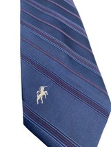 Vintage Bronzini Tie Textured Stripe Blue Horse Unicorn Logo Rockabilly 60s 70s - £27.82 GBP