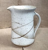 Signed Art Pottery Speckled Cream Brown Farmhouse Pitcher Rustic Cottage... - £23.35 GBP