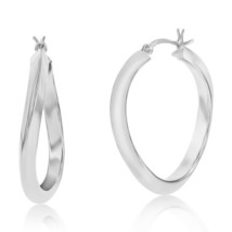 Sterling Silver 36mm Twist Hoop Earrings - Rhodium Plated - $73.15