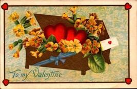 Vintage Embossed POSTCARD-&quot;TO My Valentine&quot; Chest With Yellow Flowers BK27 - £1.58 GBP