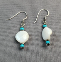 Sterling Silver Dangle Earrings Natural Stone &amp; Faux Turquoise .925 Southwestern - $17.82