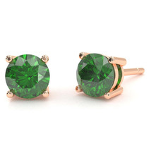 Lab-Created Emerald 5mm Round Stud Earrings in 14k Rose Gold - £236.23 GBP