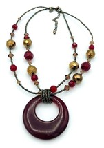 Lia Sophia Red Glass Metallic Copper Seed Bead Necklace - £12.45 GBP