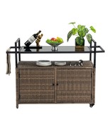 Wicker Bar Cart: Patio Rolling Wine Cart w/Glass Top - $4,740.64 MXN