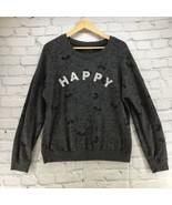 Disney Pullover Sweatshirt Happy Mickey Mouse Ear Print Gray Womens Sz L - £9.40 GBP