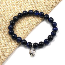Natural Dark Blue Tiger Eye Buddha 8 mm Beaded 7.5&quot; Stratchable Bracelet... - £14.00 GBP