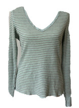 Victoria Secret Thermal Pajama Top Sz Large Green Gray Stiped Long Sleeves - £8.55 GBP
