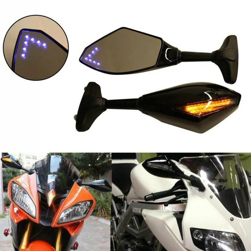 Motorcycle LED Rearview Mirror with Light for Yamaha YZF R1 R6 FZ1 FZ6 600R R3 - £36.28 GBP