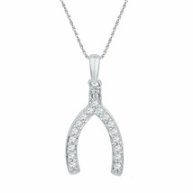 10k White Gold Round Diamond Lucky Wishbone Fortune Fashion Pendant 1/6 Cttw - £158.98 GBP