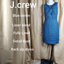 J.crew Denim Style Linen Blend Detail Fully Lined Back Zip Dress Size 4 - £21.94 GBP