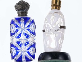 c1880 White/Cobalt cut to clear scent bottles - $336.60