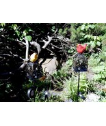 2 Solar Garden/Patio Lamps, Red &amp; Yellow Birds Perched On Cages, Bright ... - $19.55