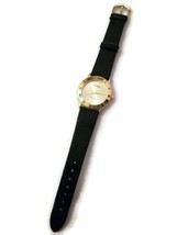 Time Black Genuine Leather Gold Tone Roman Numeral Bezel Quartz Watch - £21.47 GBP