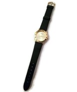 Time Black Genuine Leather Gold Tone Roman Numeral Bezel Quartz Watch - £21.88 GBP