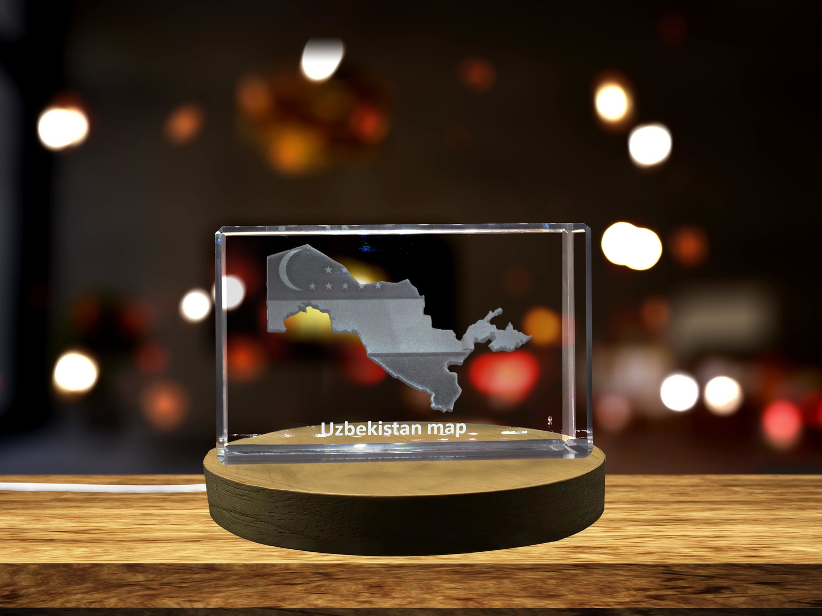 LED Base included |  Uzbekistan 3D Engraved Crystal 3D Engraved Crystal Keepsake