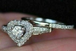 Round Diamond Heart Shape Lab-Created Wedding Bridal Ring Sets 14K White Gold Fn - £73.12 GBP
