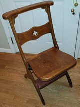 Antique Vintage Gothic Prayer Chair Kneeler Carved Wooden Iron Folding C... - £375.32 GBP