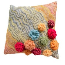 Vintage Pier 1 square cloth cover pillow pom pom Decor Couch Bed &amp; Pillow - £18.60 GBP