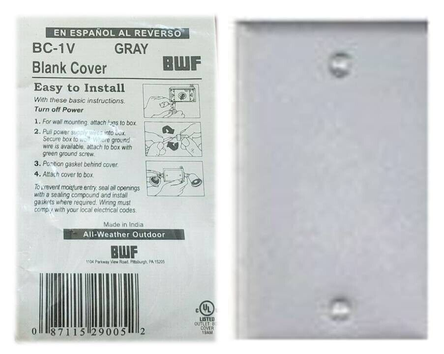 BWF BC-1V Weatherproof Cover, 1 Gang, Blank Type, Stamped Steel, Gray - $5.94