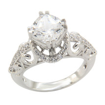 4CT CZ Solitaire Cushion Round Side Stone Engagement Ring in White Gold Finish - £70.02 GBP