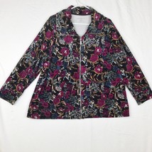 Karen Scott Track Jacket Full Zip Women&#39;s Size 1X Velour Floral Pockets - $16.78