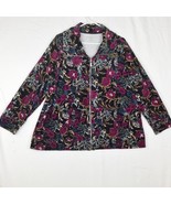 Karen Scott Track Jacket Full Zip Women&#39;s Size 1X Velour Floral Pockets - £13.24 GBP