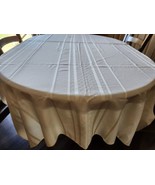 Vtg DAMASK Satin Striped TABLECLOTH Square Pale Yellow Holidays Christmas   - £11.58 GBP