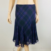 Chaps Skirt Women&#39;s Size Small S Flowy Plaid Lined Purple Black Aline - £24.66 GBP