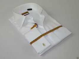 Men 100% Egyptian Cotton Shirt French Cuffs Wrinkle Resistance ENZO 71402 White image 4