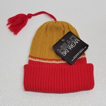 Vintage Head Ski Wear 100% Wool Beanie Winter Hat Gold Red Tassel - New! - $422.44 MXN