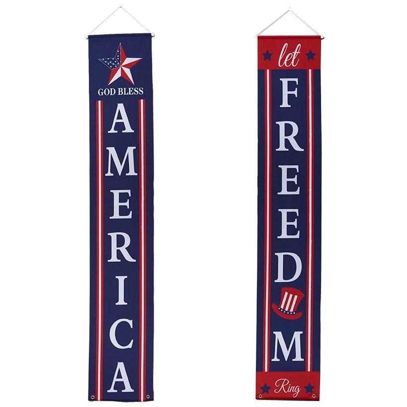 NEW Americana Patriotic Banners Set of 2, Let freedom ring, God bless America - $14.95