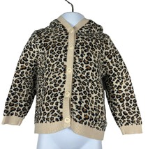 Gap Baby Girl Hooded Button Up Knit Size 12-18 Months Brown Leopard Animal Print - £10.13 GBP