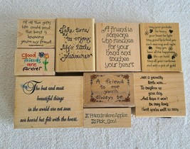 Lot Of 9 Wooden Mounted Rubber Stamps Featured Friendship Quotes EUC Shi... - £11.93 GBP