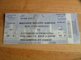 NHL NY Rangers Vs Pittsburgh Penguins 1/19/2012 MSG New York Ticket Stub - £1.57 GBP