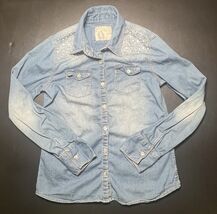 Justice Denim Style Button Up Shirt Girls 12 Blue W/ Rhinestones - READ - $39.75