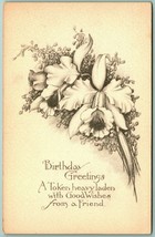 Birthday Greetings Poem Orchid Flowers Unused UNP Gravure DB Postcard H10 - £5.37 GBP