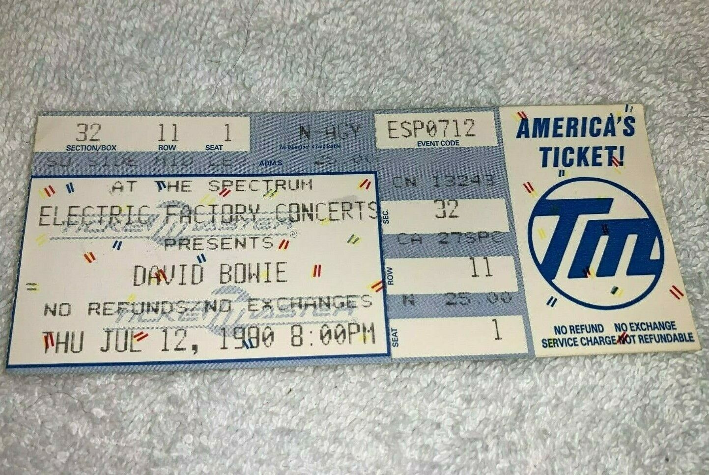 Primary image for DAVID BOWIE 1990 TOUR ORIGINAL CONCERT TICKET STUB THE SPECTRUM IN PHILLY USA