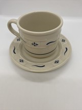 Longaberger Pottery Woven Traditions Classic Blue Cup and Saucer - £4.60 GBP