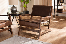Lowri Rustic Brown Faux Leather Upholstered Walnut Lounge Chair - $6,818.91 MXN